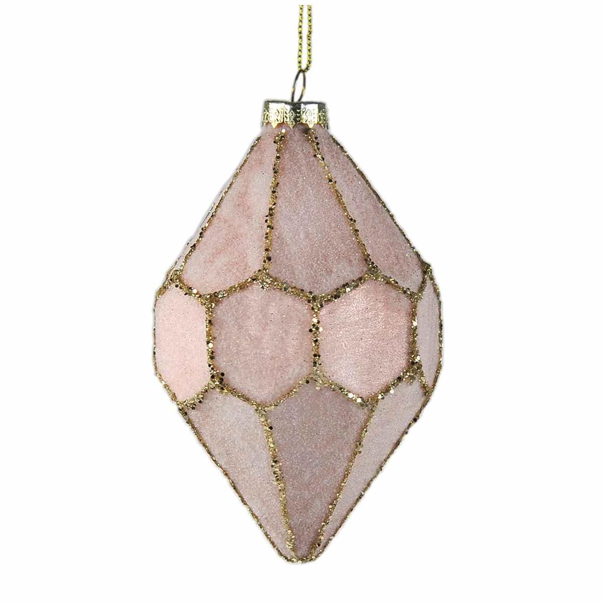 Pallina natalizia vetro rosa glitter 13 cm