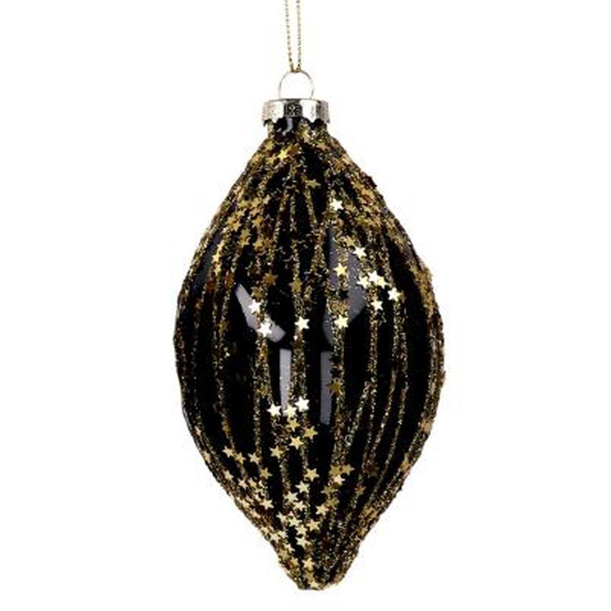 Pallina natalizia vetro oliva nera glitter 13 cm