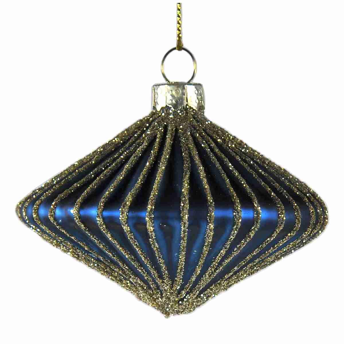 Pallina natalizia vetro blu ottanio glitter oro Ø 8 cm