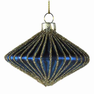 Pallina natalizia vetro blu ottanio glitter oro Ø 8 cm