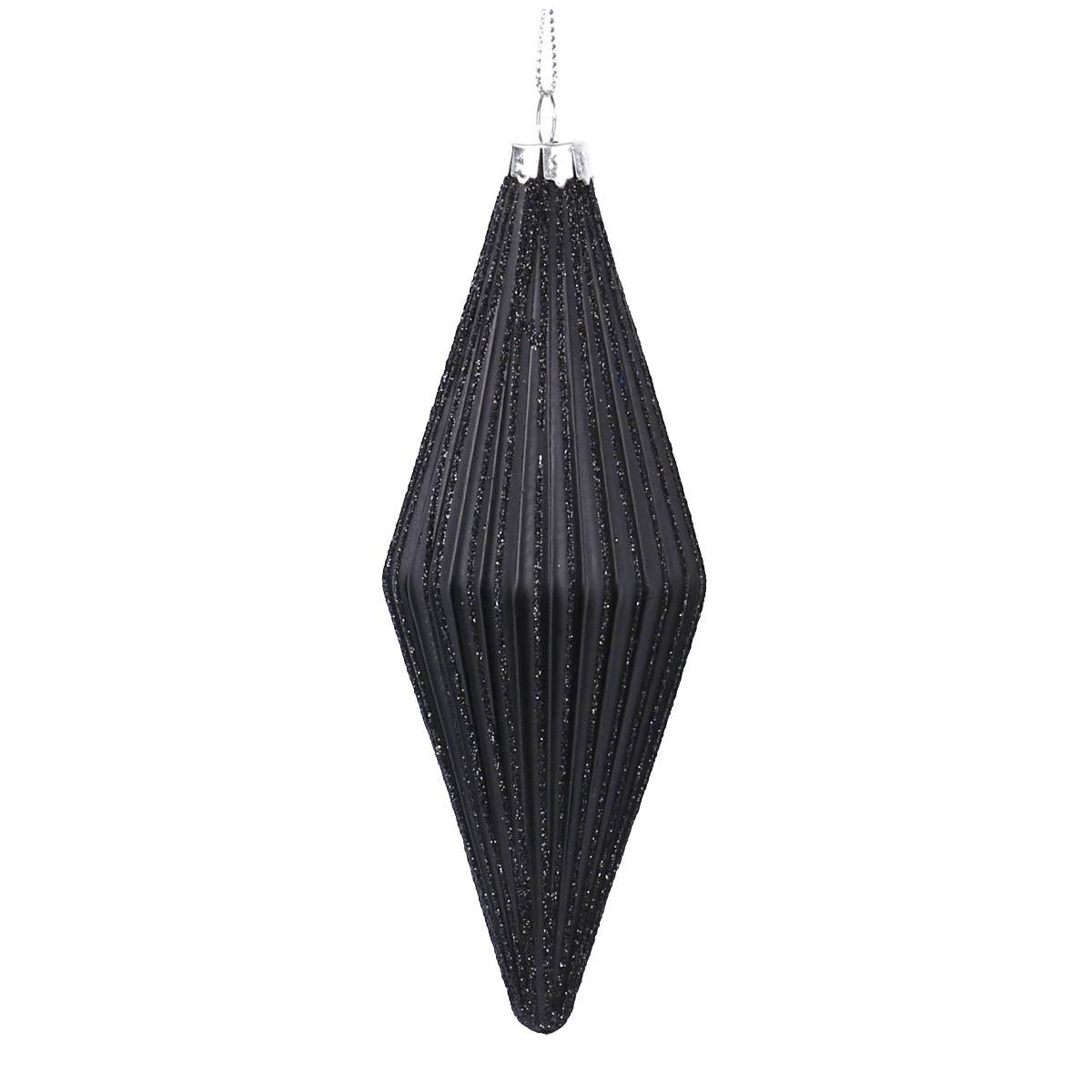 Pallina natalizia vetro goccia nera glitter 13,5 cm