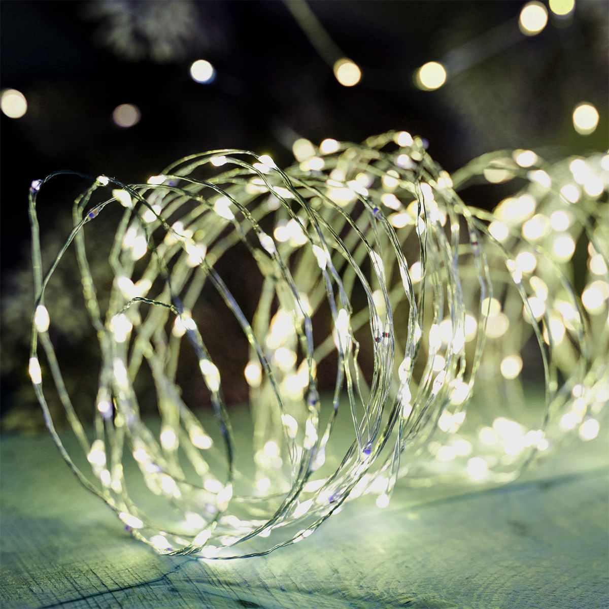 Luci di natale esterno 300 led micro copper bianco caldo filo rame argento