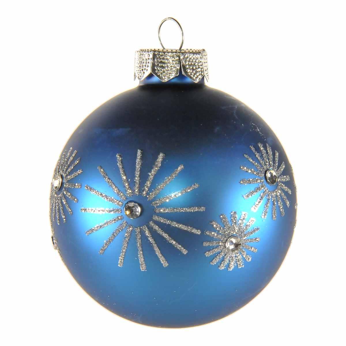 Pallina natalizia vetro blu opaco strass Ø 8 cm