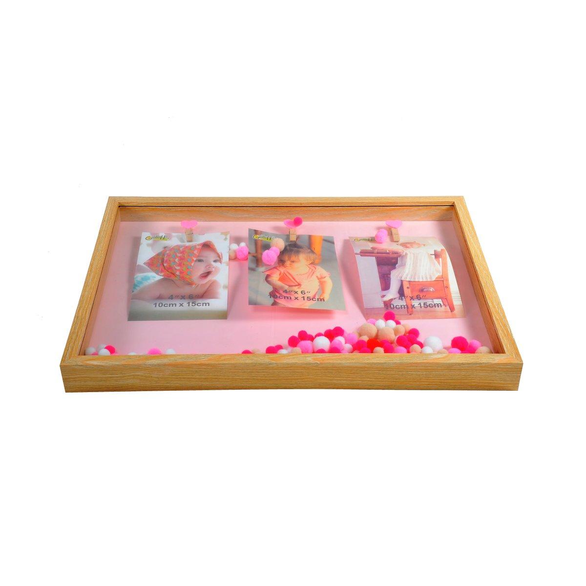 Cornice multipla 3 posti legno baby palline rosa