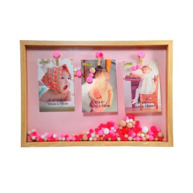 Cornice multipla 3 posti legno baby palline rosa