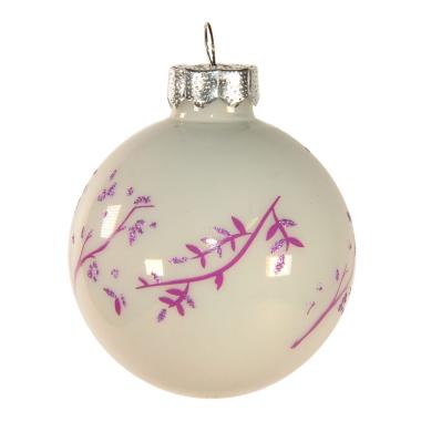 Pallina natalizia vetro bianca decori lilla Ø 6 cm