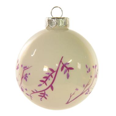 Pallina natalizia vetro bianca decori lilla Ø 8 cm