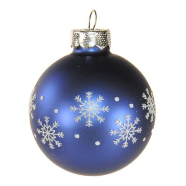 Pallina natalizia vetro blu opaca fiocchi neve Ø 6 cm