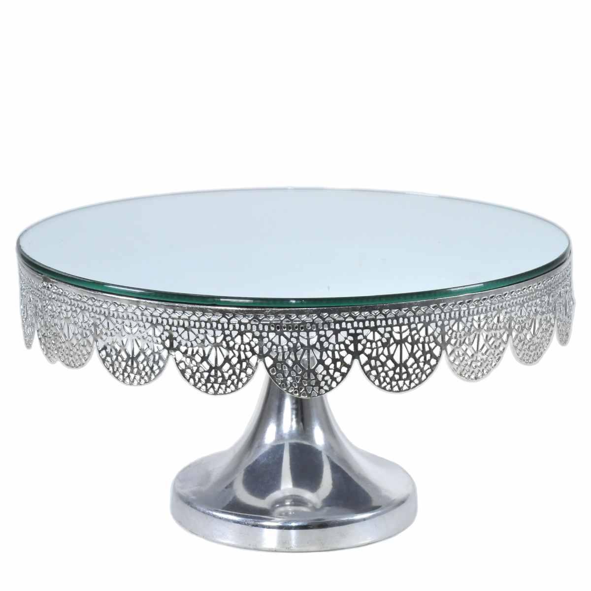 Centrotavola alzata metallo argento specchio