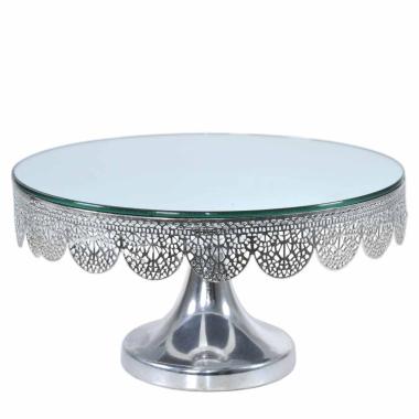 Centrotavola alzata metallo argento specchio