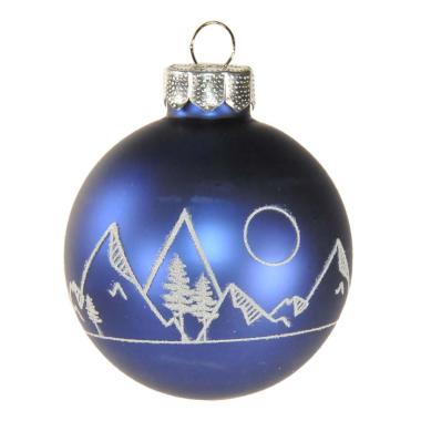 Pallina natalizia vetro blu opaco montagne Ø 6 cm
