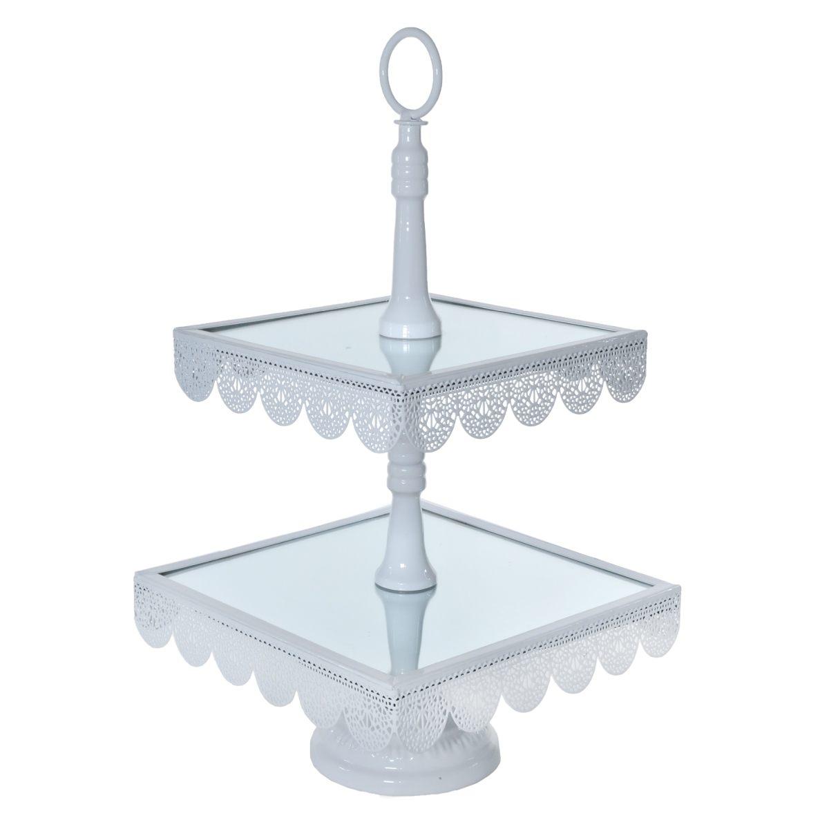 Alzata metallo 2 piani bianca specchio 24 x 44 cm