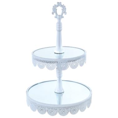 Alzata metallo 2 piani bianca specchio
