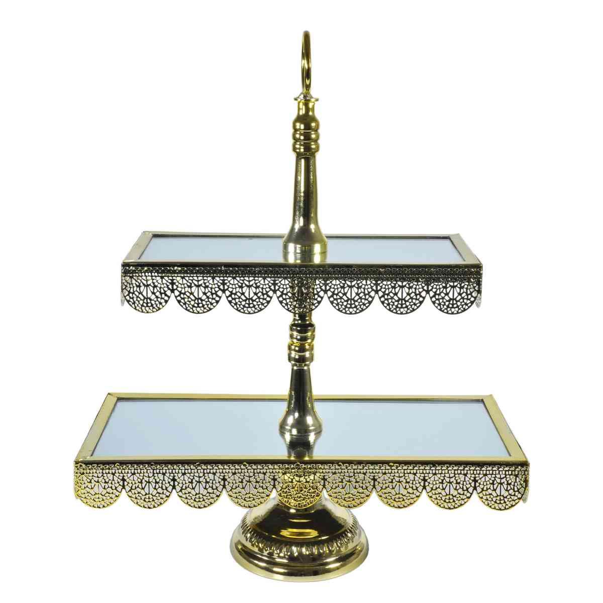 Centrotavola alzata metallo 2 piani oro specchio