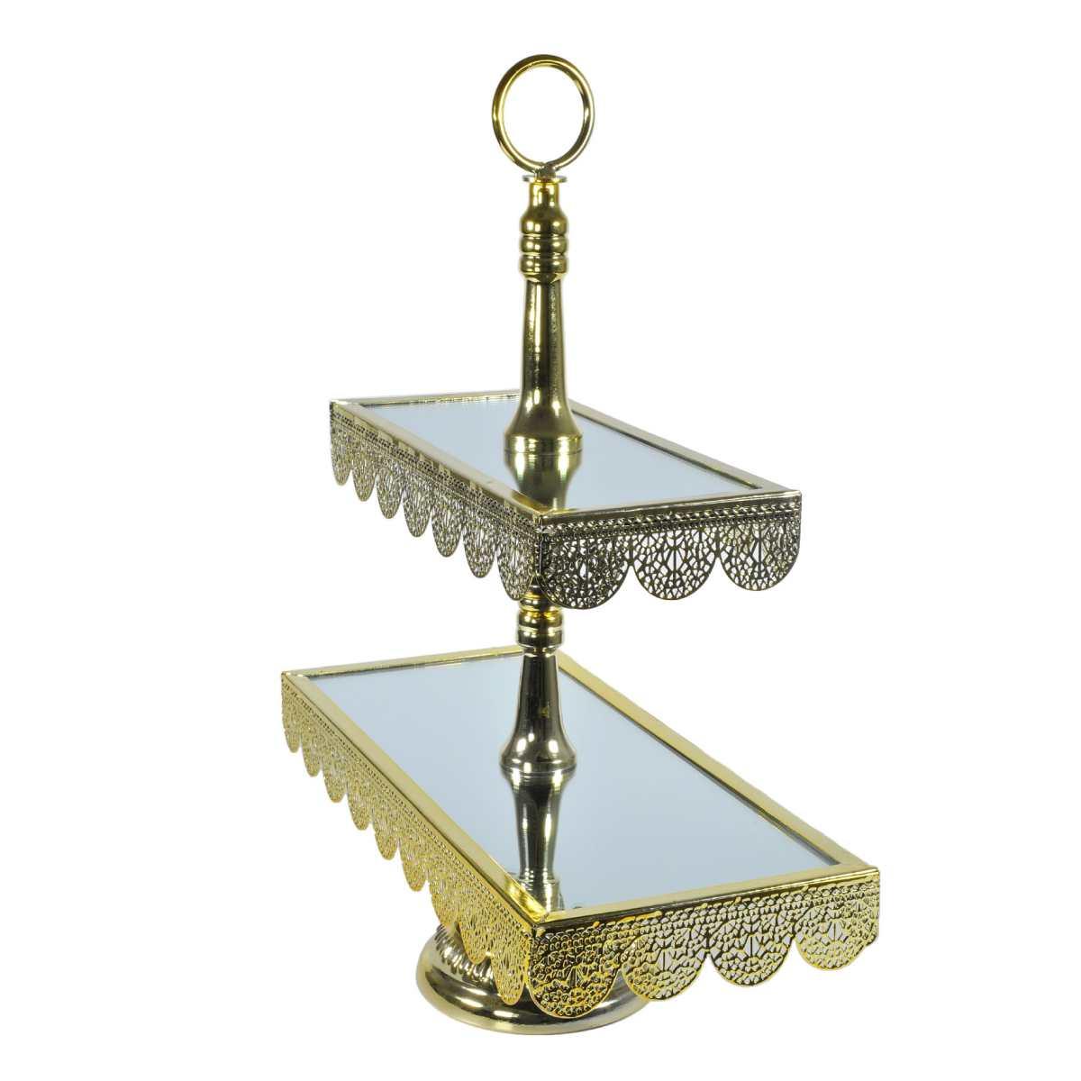Centrotavola alzata metallo 2 piani oro specchio