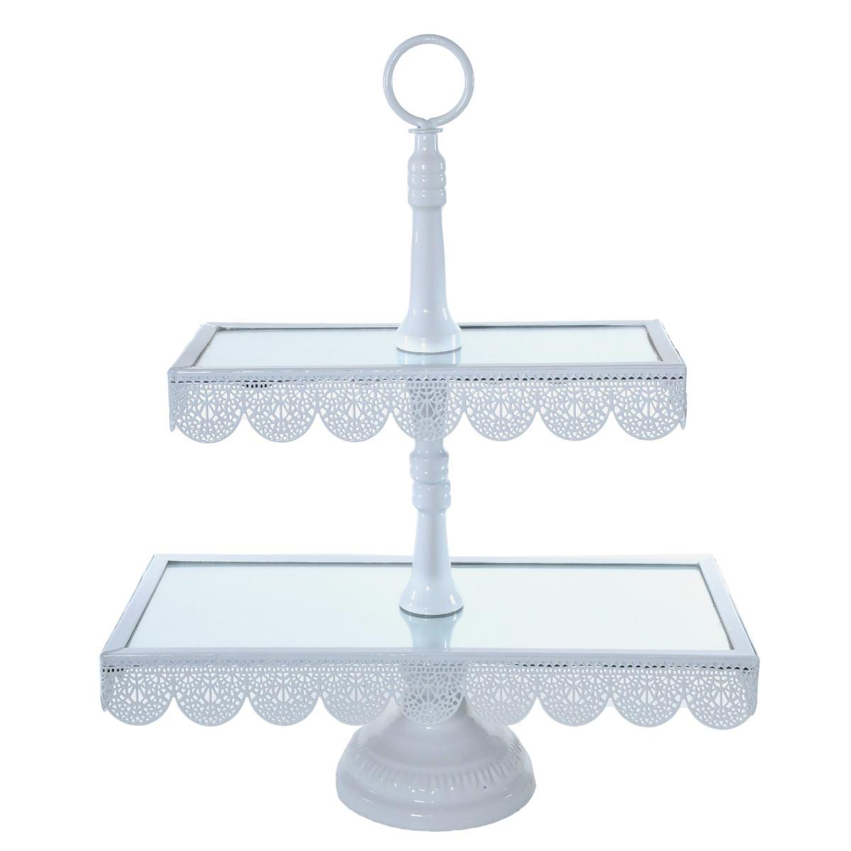 Alzata metallo 2 piani bianca specchio 16 x 45 cm