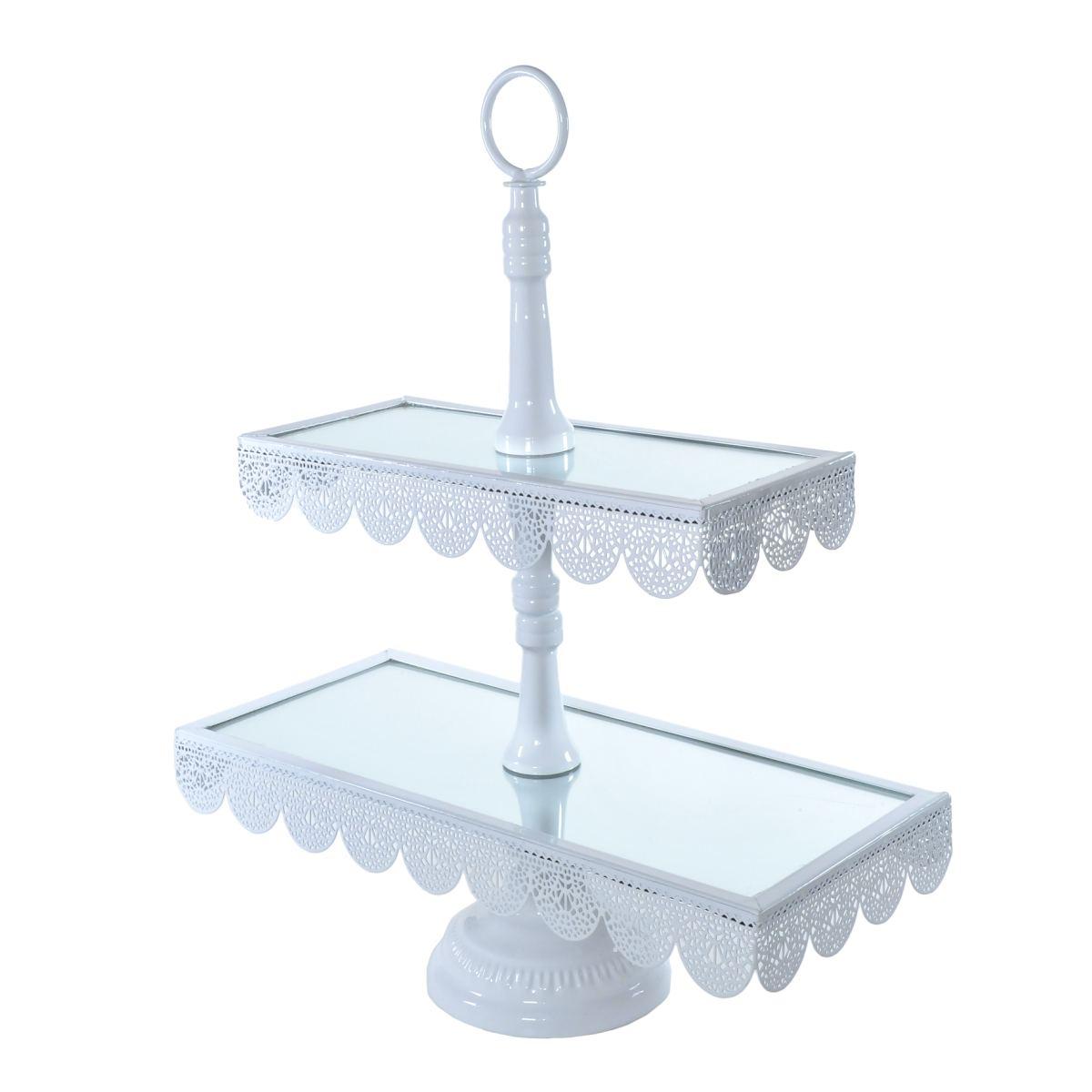 Alzata metallo 2 piani bianca specchio 16 x 45 cm
