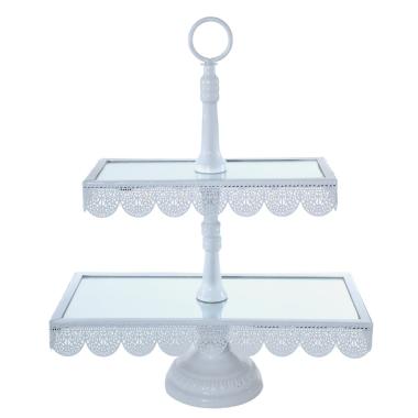 Alzata metallo 2 piani bianca specchio 16 x 45 cm