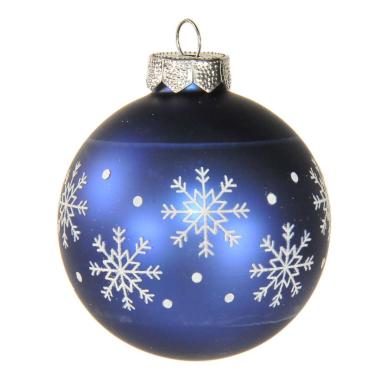 Pallina natalizia vetro blu opaca fiocchi neve Ø 8 cm