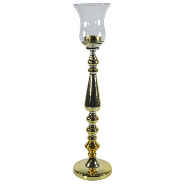Portacandela vetro base oro lucido 42 cm