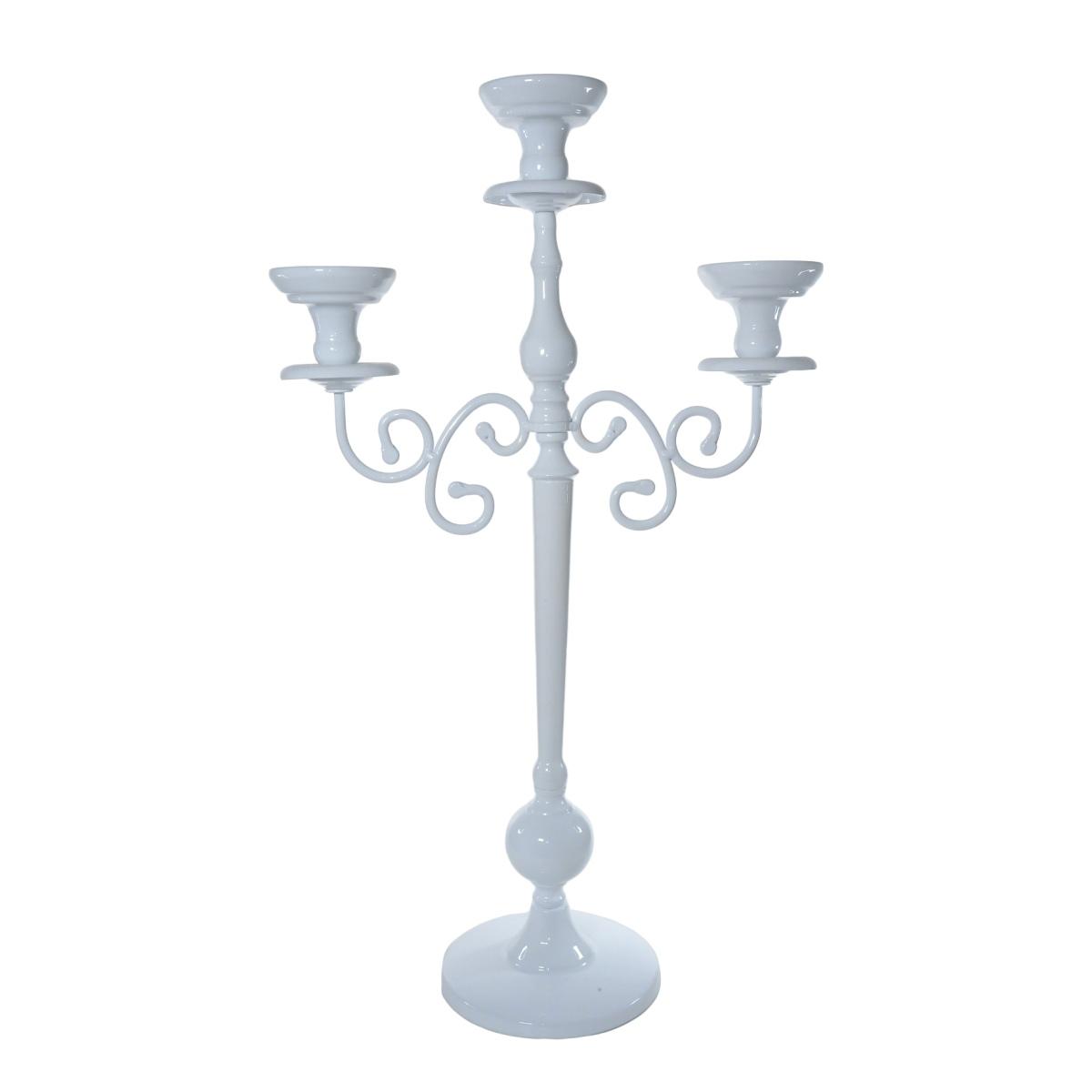 Candelabro 3 posti candela metallo bianco 67 cm