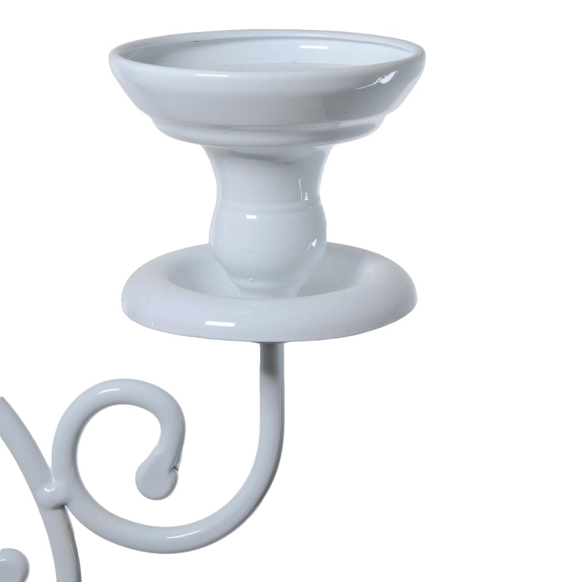 Candelabro 3 posti candela metallo bianco 67 cm
