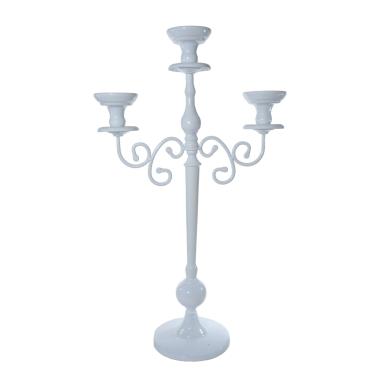 Candelabro 3 posti candela metallo bianco 67 cm