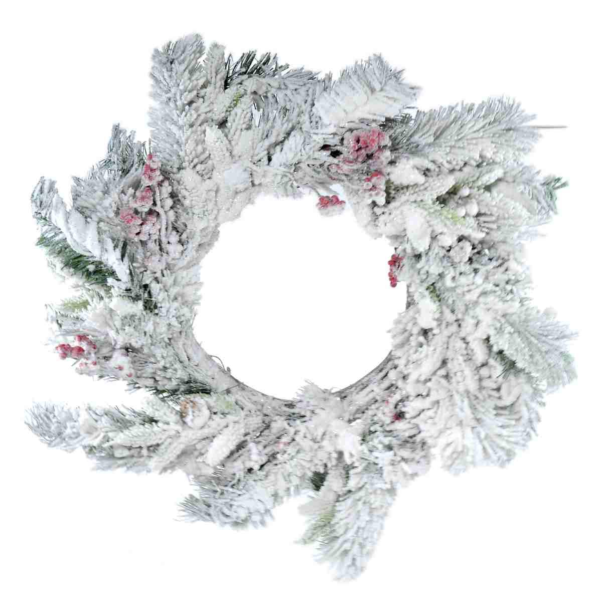Ghirlanda natalizia verde innevata pigne bacche Ø 61 cm