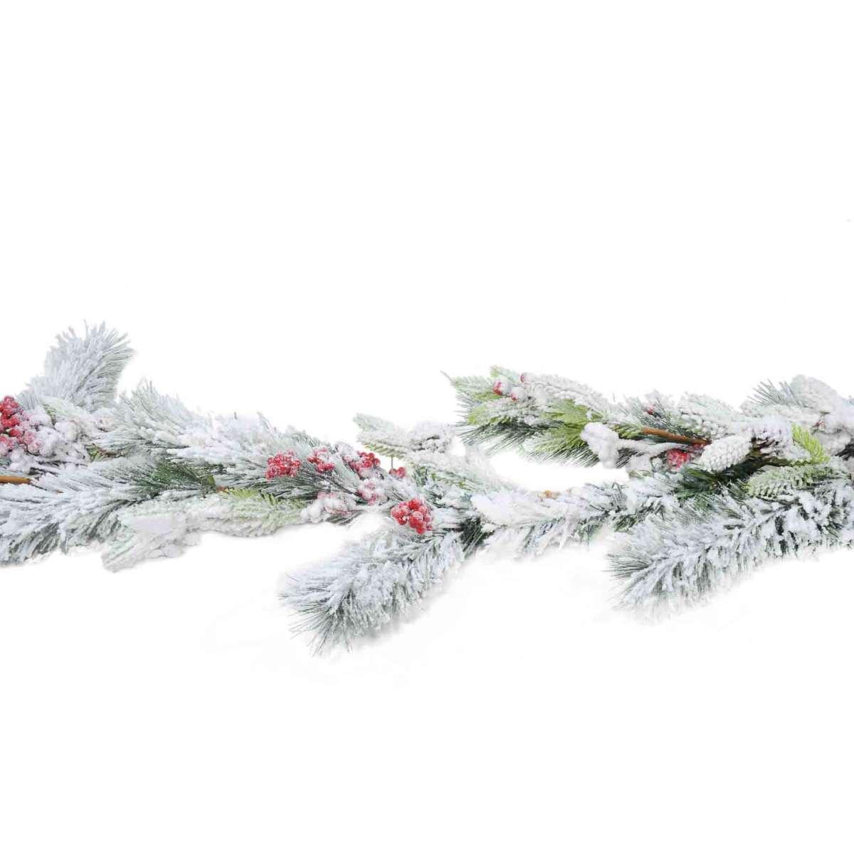 Ghirlanda natalizia verde innevata bacche 153 cm