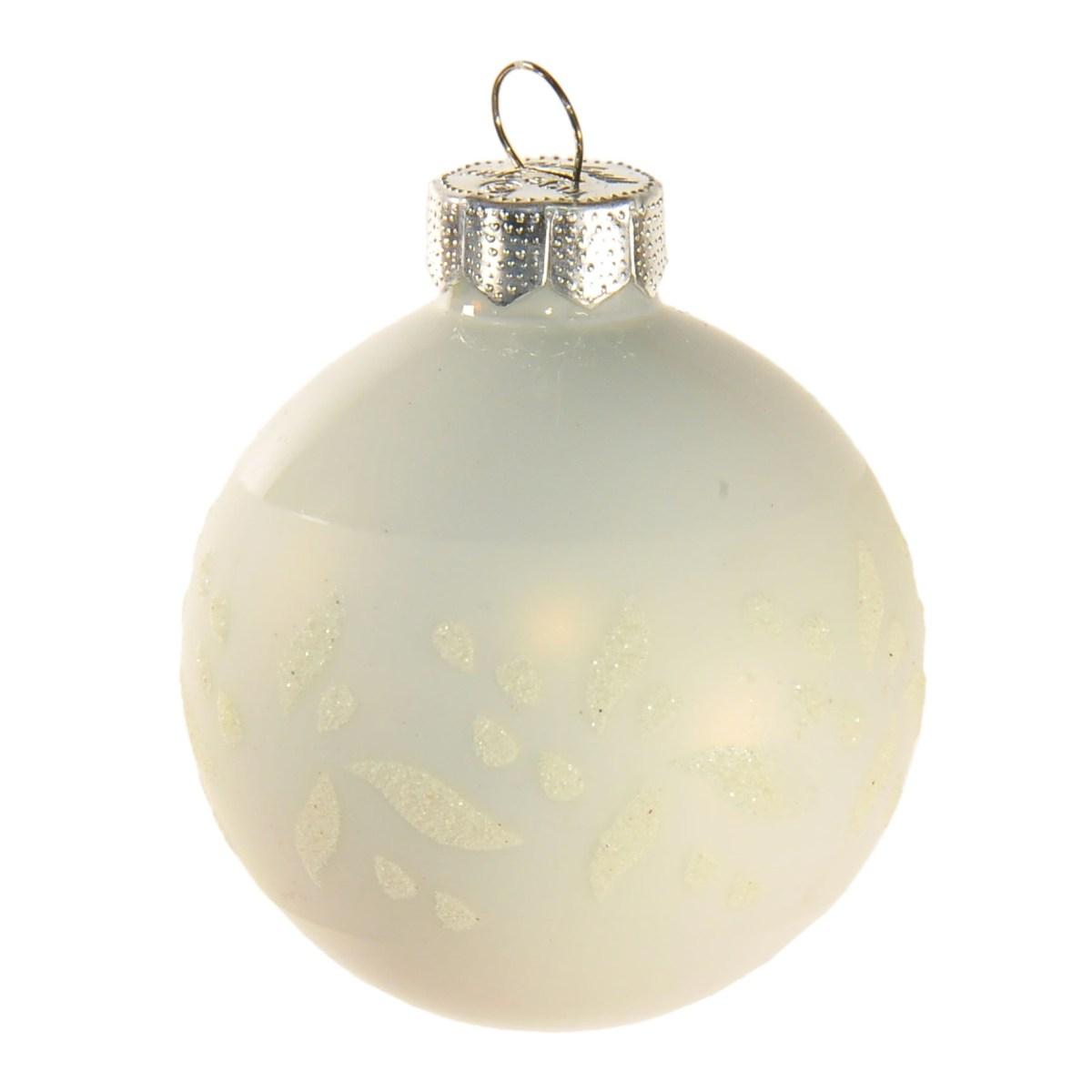 Pallina natalizia vetro bianco opaco fiori glitter Ø 6 cm