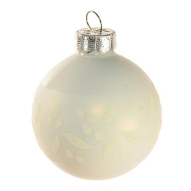 Pallina natalizia vetro bianco opaco fiori glitter Ø 6 cm