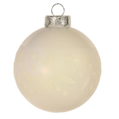 Pallina natalizia vetro bianco opaco fiori glitter Ø 8 cm