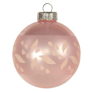 Pallina natalizia vetro rosa lucido fiori glitter Ø 8 cm