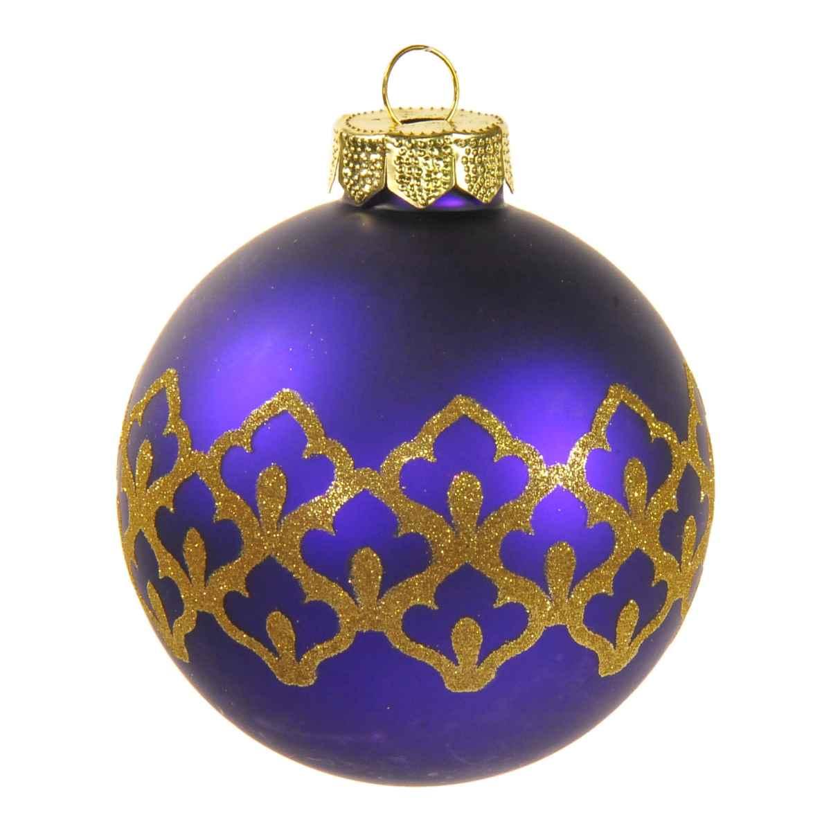 Pallina natalizia vetro viola glitter oro Ø 8 cm