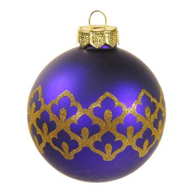 Pallina natalizia vetro viola glitter oro Ø 8 cm