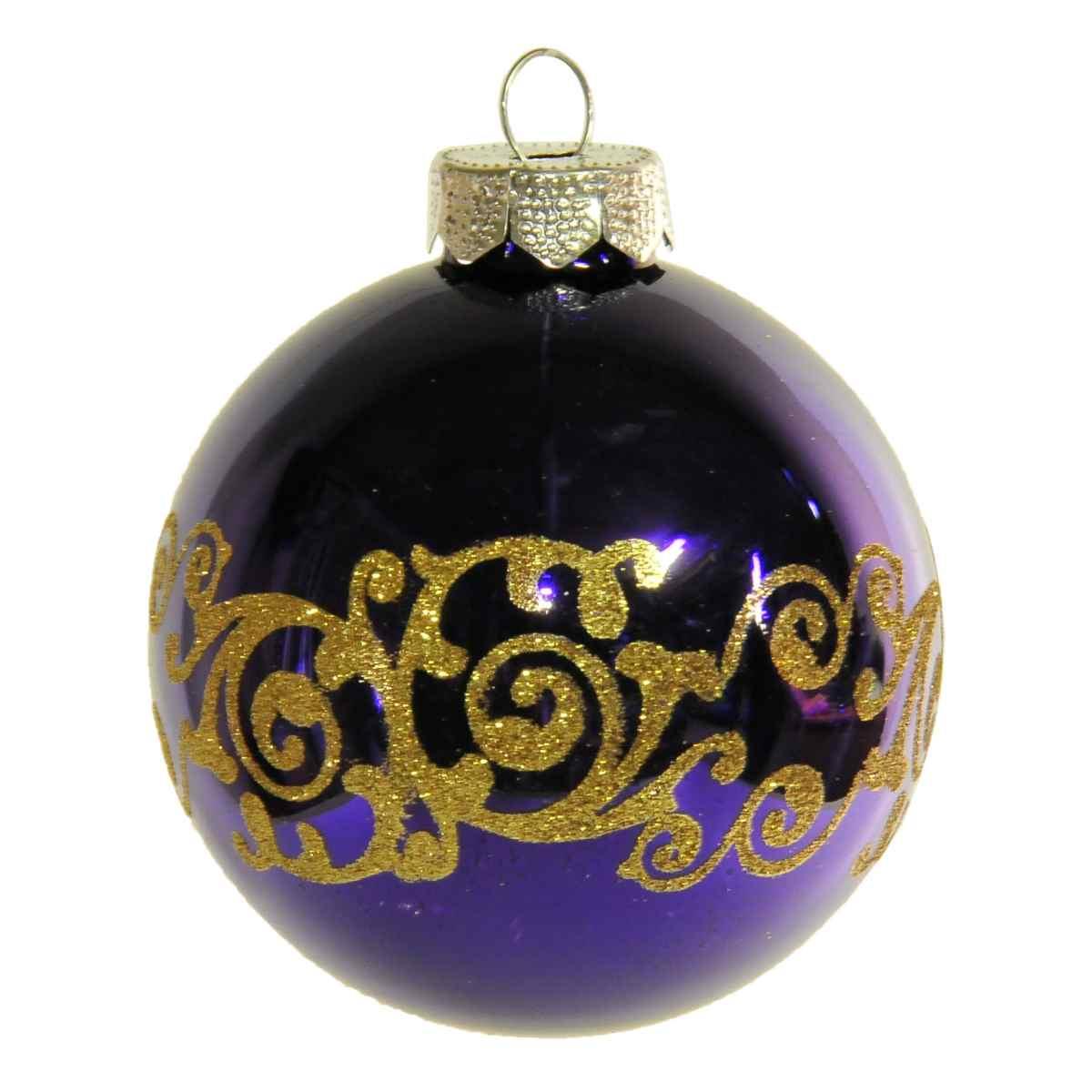 Pallina natalizia vetro viola glitter oro Ø 8 cm