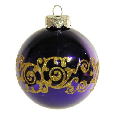 Pallina natalizia vetro viola glitter oro Ø 8 cm