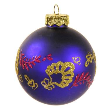 Pallina natalizia vetro viola glitter oro Ø 8 cm
