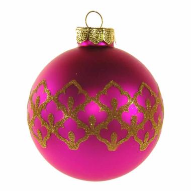 Pallina natalizia vetro fucsia glitter oro Ø 8 cm