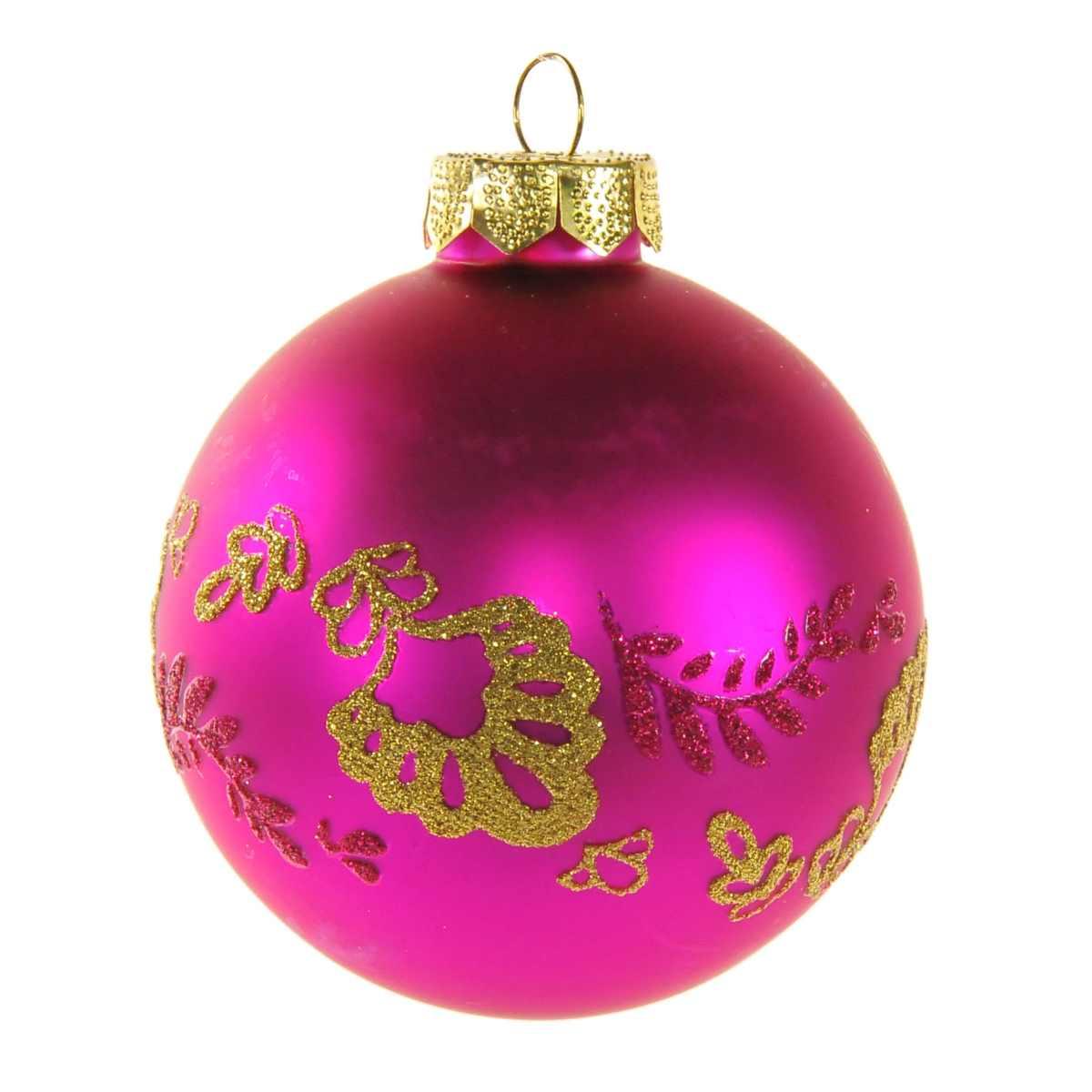 Pallina natalizia vetro fucsia glitter oro Ø 8 cm