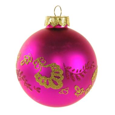 Pallina natalizia vetro fucsia glitter oro Ø 8 cm