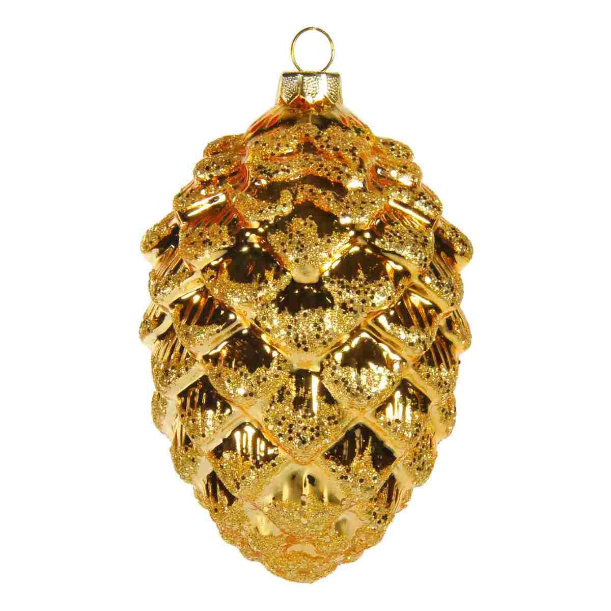Pallina natalizia vetro collezione pigna oro 12,5 cm