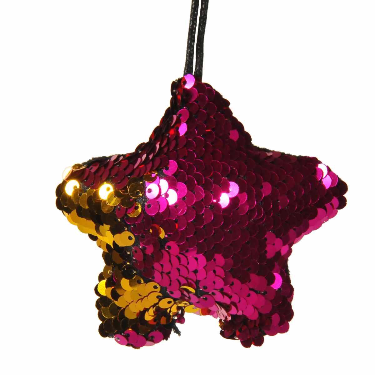 Decorazione natalizia stella fucsia paillettes 9 cm