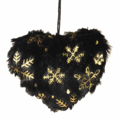Decorazione natalizia cuore pelliccia nero decori 9 cm