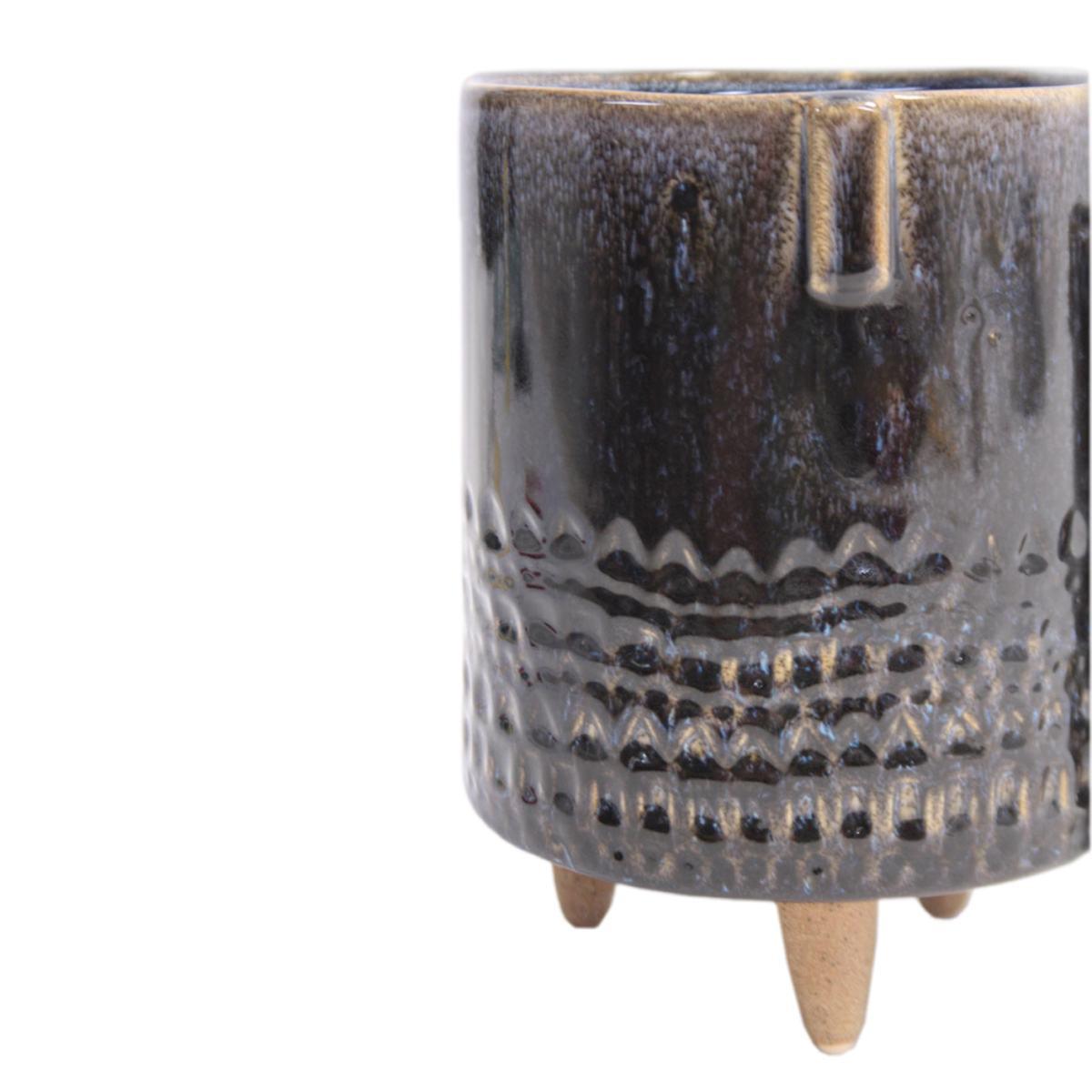 Vaso ceramica ciano piedini