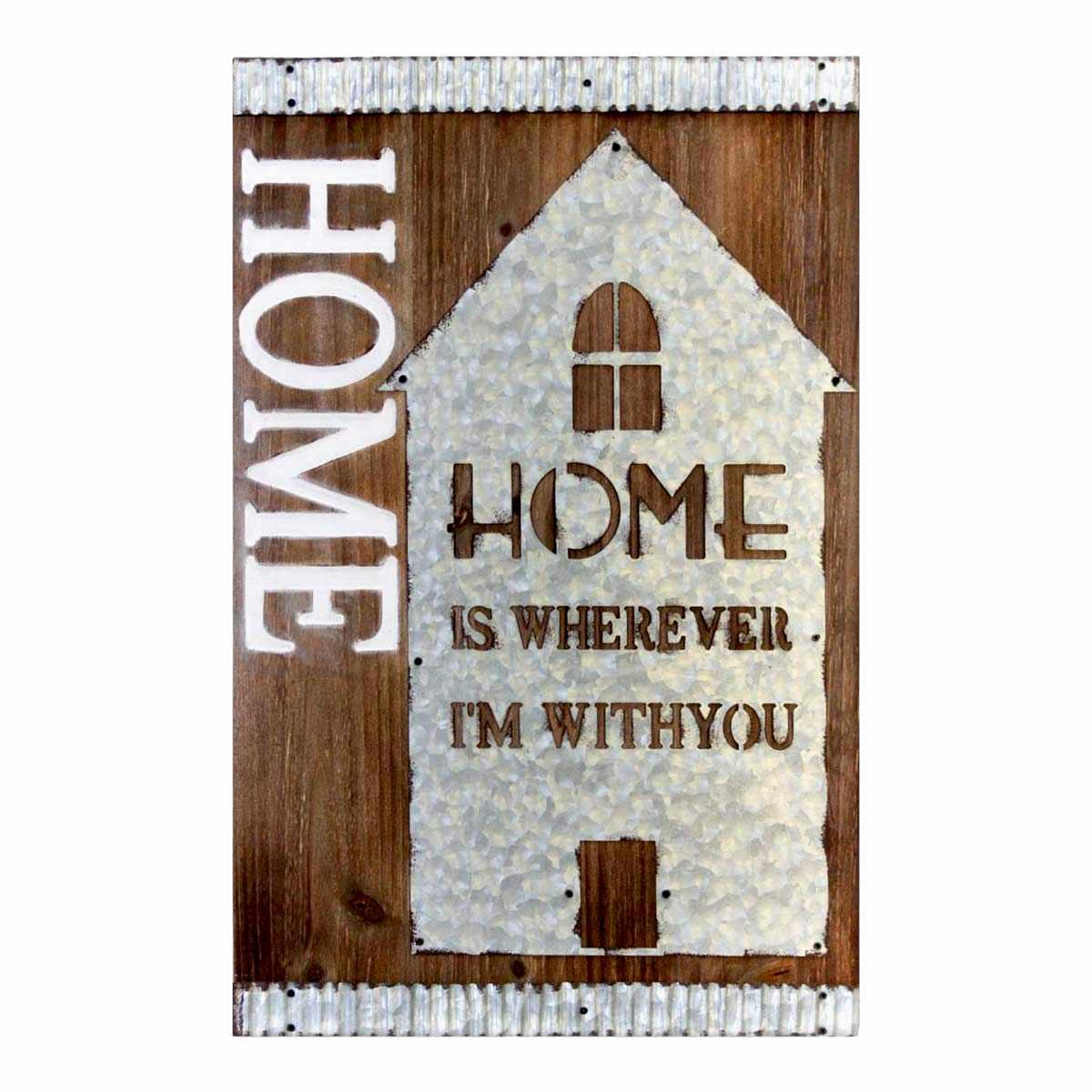 Quadro pannello legno metallo home 40 x 60 cm