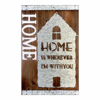 Quadro pannello legno metallo home 40 x 60 cm