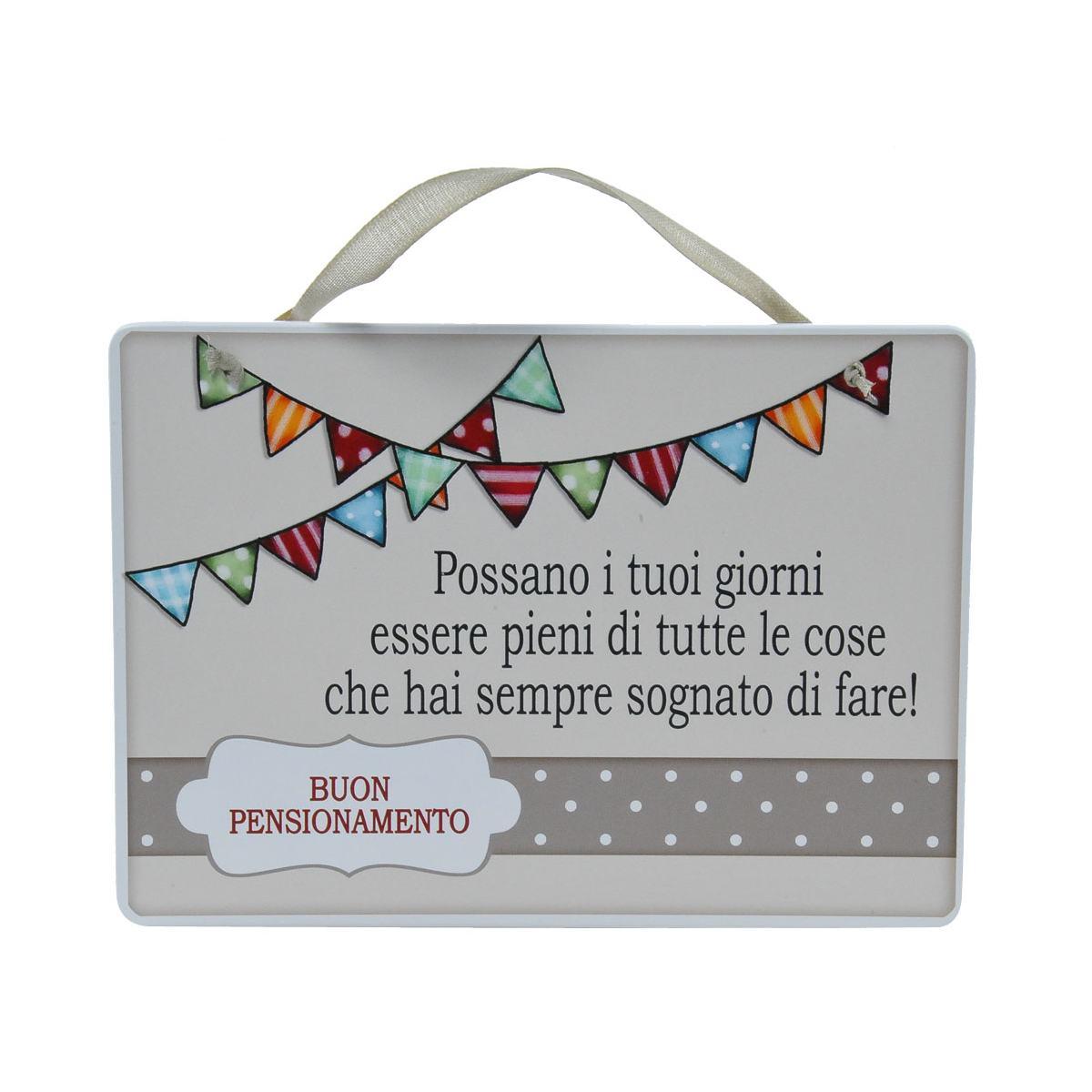 Targa legno pensionamento nastrino 17 cm