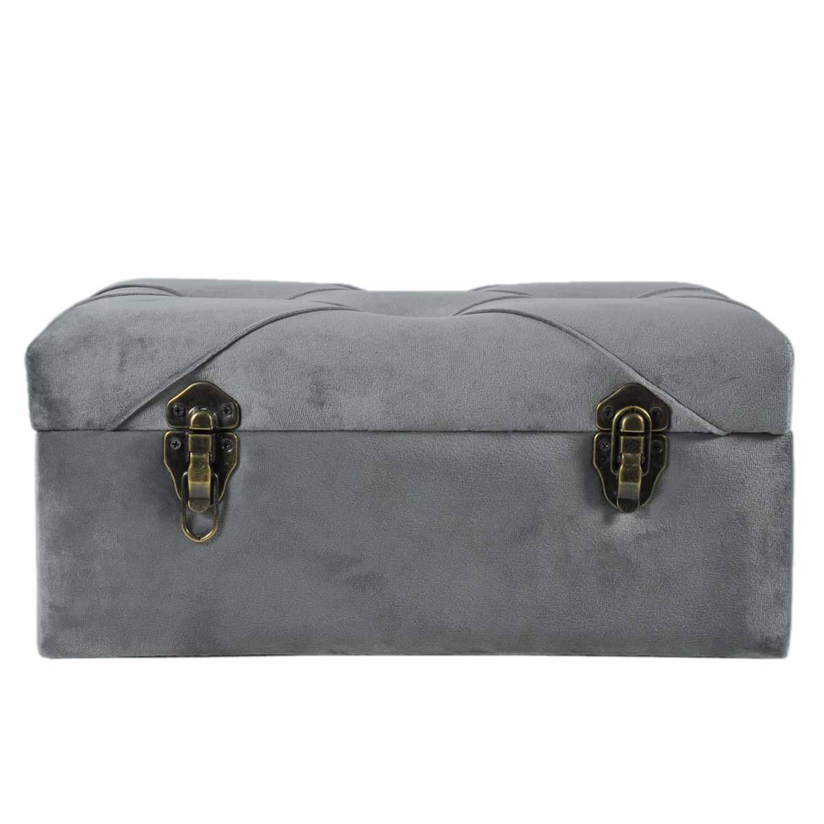 Baule legno velluto grigio 40 x 22 x 18 cm