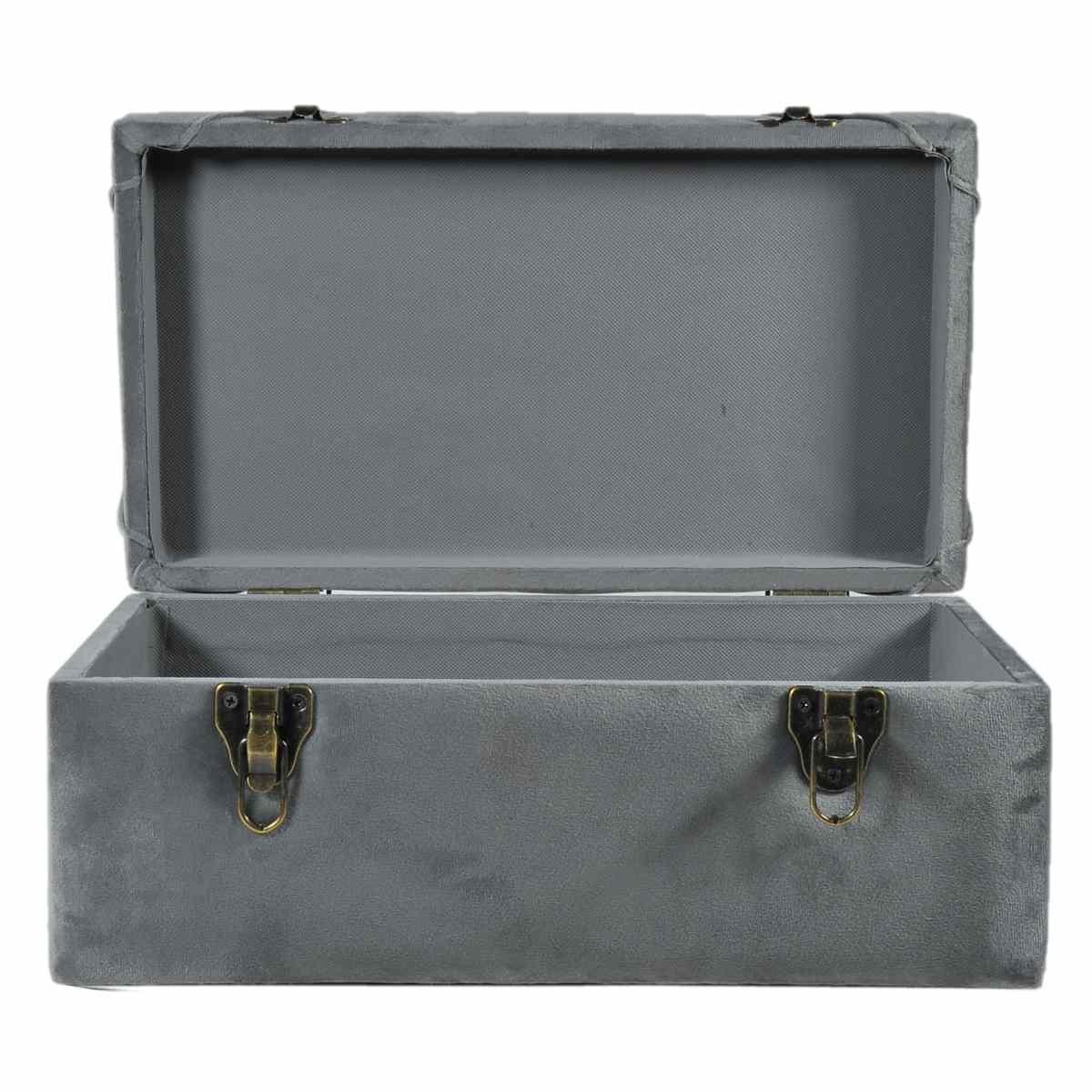 Baule legno velluto grigio 40 x 22 x 18 cm